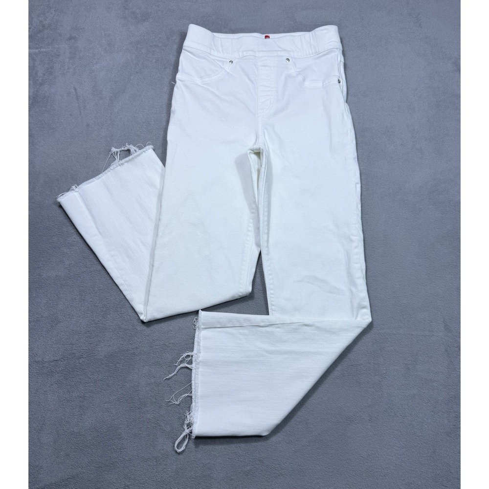 SPANX White High-Rise Flare Jeans with Raw Hem